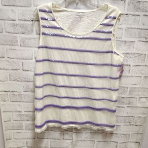 Coldwater Creek Sequin Sleeveless Cream Tank Top